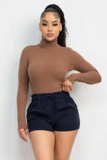Women s Turtleneck Long Sleeve Ribbed Knit Bodysuit Sexy Bodycon Stretchy