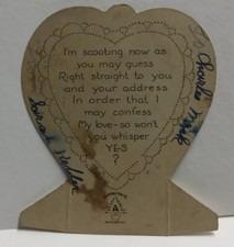 1930s Carrington Card Vintage Valentine Boy Stand Up Hearts Red V44