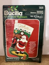 Vintage Bucilla Felt Jeweled Christmas Stocking Kit 48605 - Hearthside Hangings