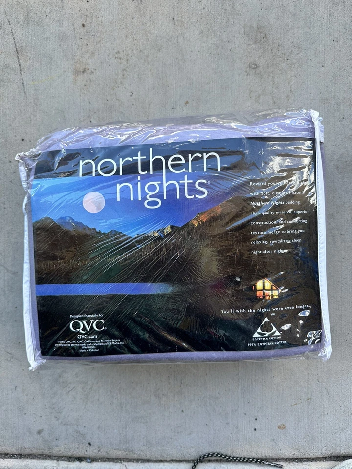 Nuevo juego de sábanas dobles Northern Nights púrpura 100 % algodón egipcio 2005 QVC Foto 2 de 4