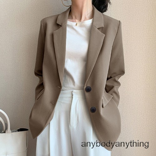 Womens Korean Fashion Lapel Collar Long Sleeves Loose Blazer Coat Casual Outwear - Picture 17 of 29