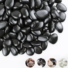 2lb Natural Polished Black Pebbles - Decorative Smooth Black River Rocks