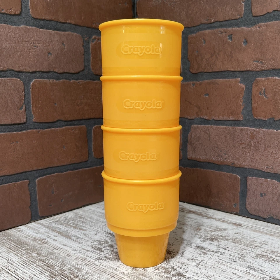 Crayola Cups 2007 Plastic Orange/Yellow #80051 Set of 4 Microwave Safe RARE! - Image 3 of 4