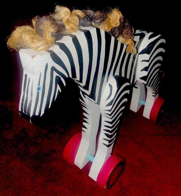 Rare Find….Beautiful Zebra On Hot Pink Wheels Wooden Handmade