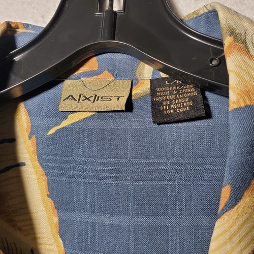Axist Shirt Men's Large 100% Silk Short Sleeve Button Up Blue Floral Hawaiian - Picture 6 of 9