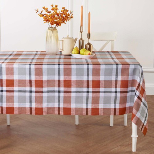 Mantel de lino rectangular Solino Home para fiesta de acción de gracias, otoño a cuadros búfalo - Imagen 6 de 8
