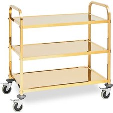 Royal Catering Servierwagen Edelstahl 3-etagig - 150 Kg Traglast, Vibrationsarme Rollen, Rammschutz, Für Gastronomie & Haushalt