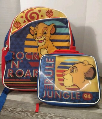 Vintage 90s Disney THE LION KING Simba Backpack Lunch Box Cooler Bag Set  School