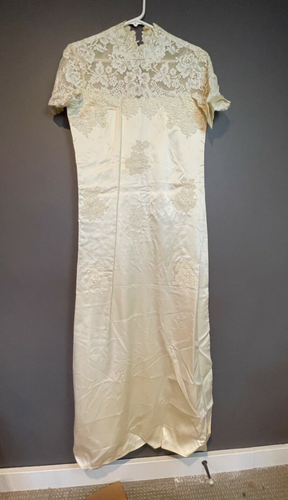 Vintage MCM 1950-60's Ivory Satin Wedding Dress Size 6-8 Maurer Original 2599 - Bild 2 von 12