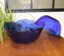 Lot 2 Saladiers Bols ARCOROC Verre Vintage Collection Lotus Bleu Cobalt Rare