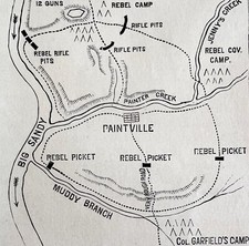 Paintville Civil War Map 1881 President Garfield Wood Engraving Victorian DWFF7