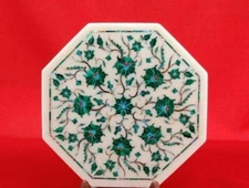 12" Marble Corner Table Top Pietra Dura Floral Handmade Inlay Work Decor