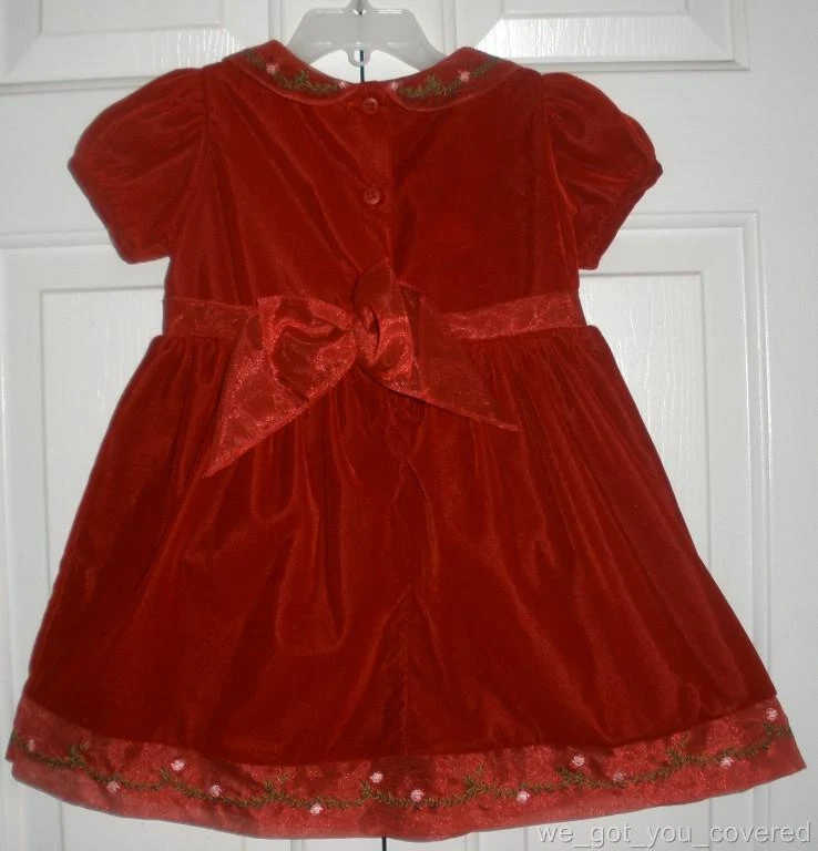 Vestido Expressions Bebé Niñas Terciopelo Rojo Navidad Vacaciones Petter Cuello Pan 24M Foto 3 de 4