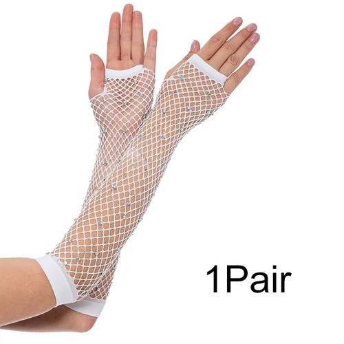 Fishnet Long Gloves Women Rhinestones Gloves Mesh Wrist Arm Gloves Dance Glove - Picture 26 of 29