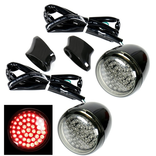 Black LED Bullet Turn Signals&Short Brackets For Harley Fatboy Softail