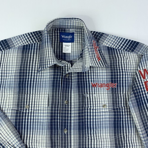 Camisa occidental Wrangler para hombre talla 2XL azul a cuadros manga larga manga deletreada - Imagen 3 de 9