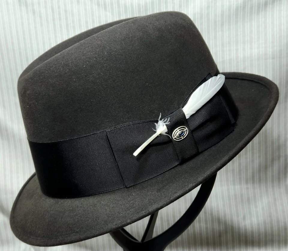 Sombrero Fedora Vintage KNOX "Madison Avenue" - Acabado Piel Gris Oscuro - Plata .925 ~7 Foto 2 de 4