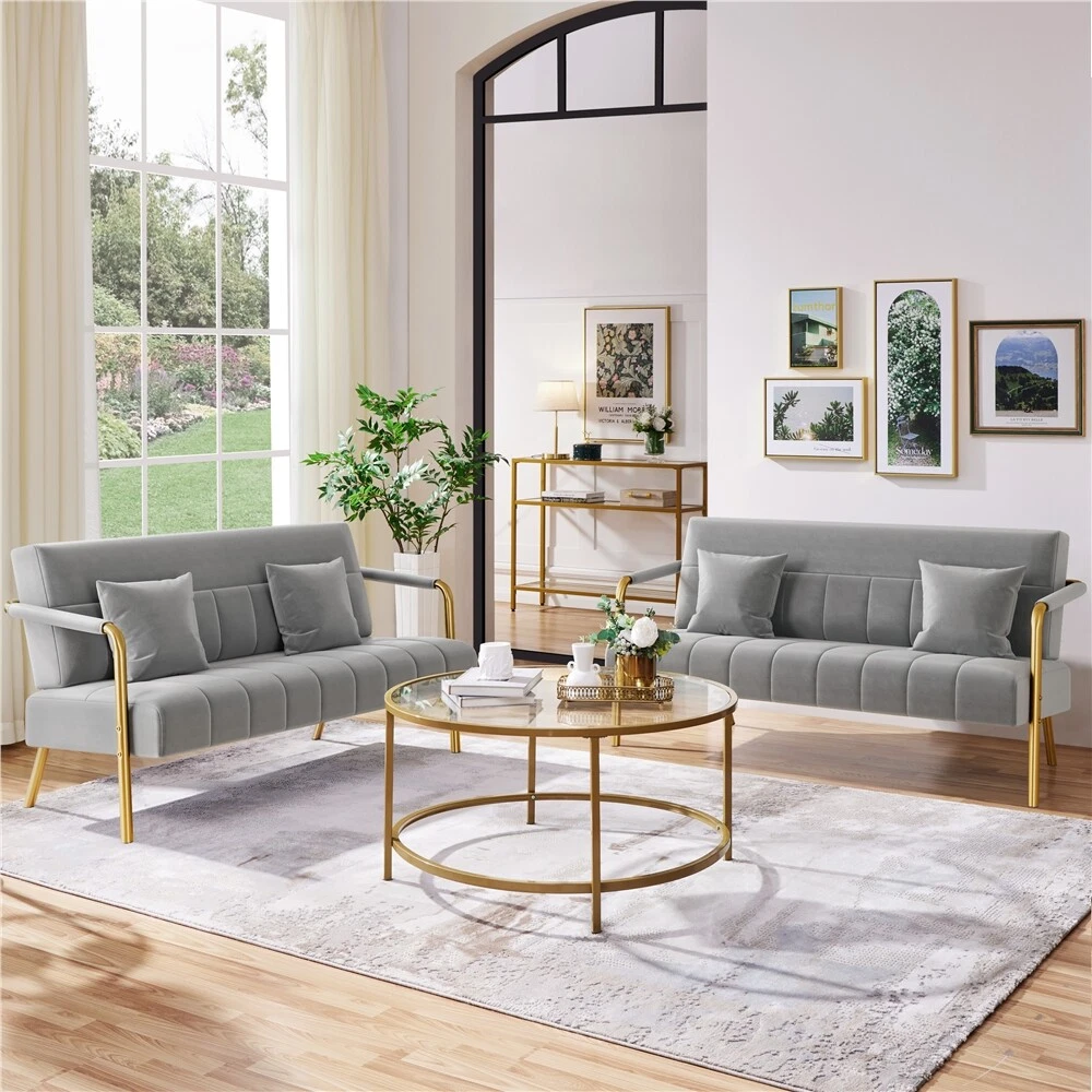 2 Seater Modern Sofa Small Velvet Fabric Loveseat Futon for