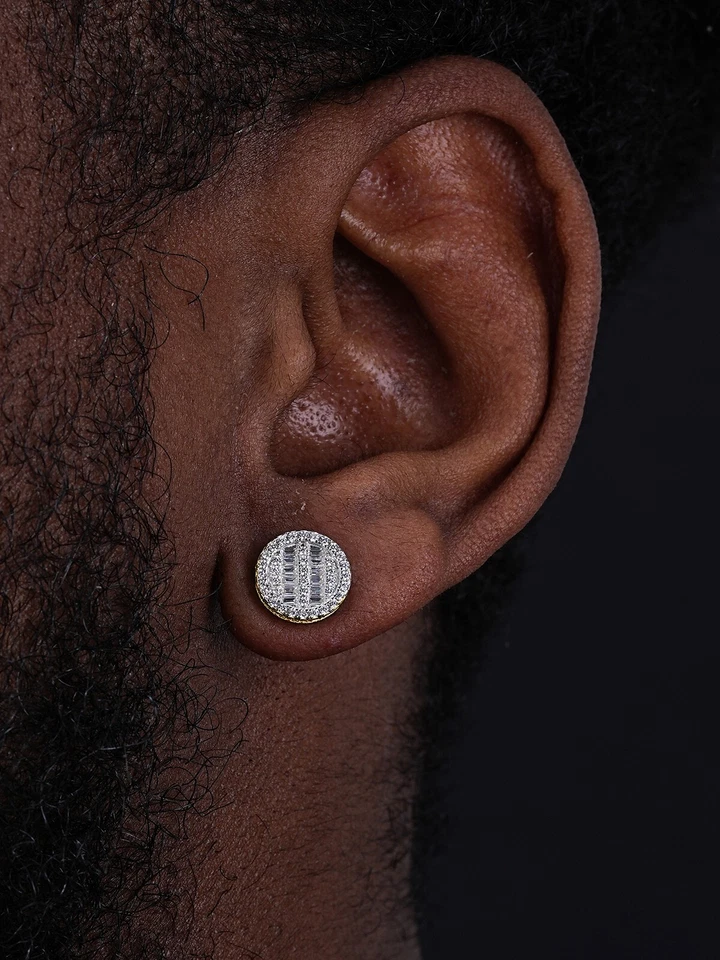 Real 14k Gold Plated 925 Silver IcedCZ Baguette Earrings Studs - Image 3 of 4