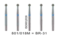 50Pcs Dental Diamond Burs FG Round Ball 801/018M Standard Grit High Speed BR-31