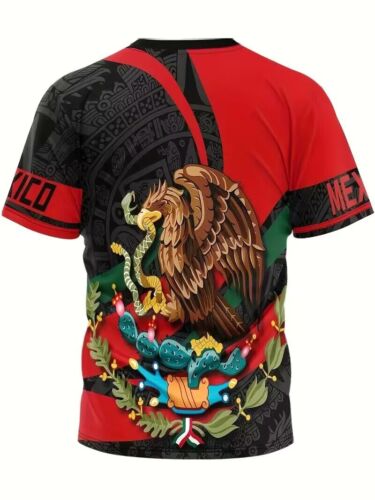 Camiseta Águila Azteca Mexicana Cactus Moda México Hombres Manga Corta Roja Negra Camiseta - Imagen 2 de 2
