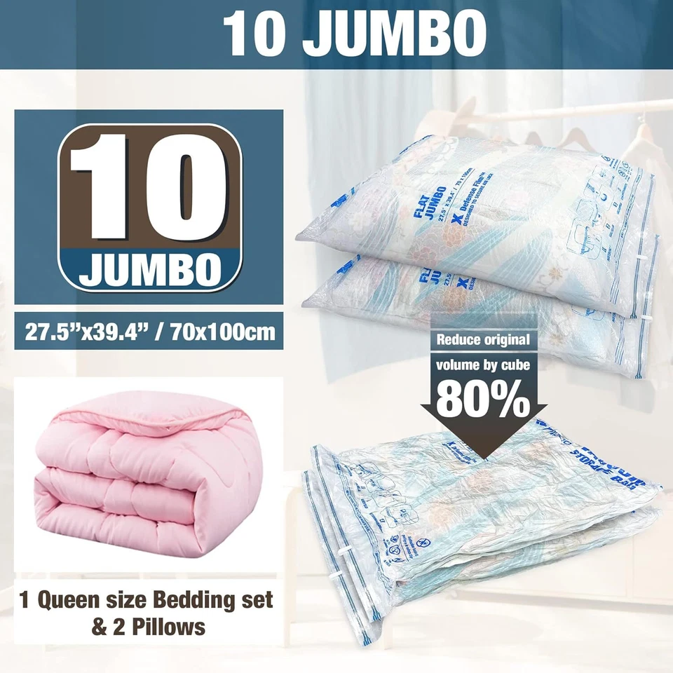 Вакуумные пакеты HIBAG Jumbo упаковка 10 шт. для одежды и постельного белья экономия места - Изображение 4 из 4