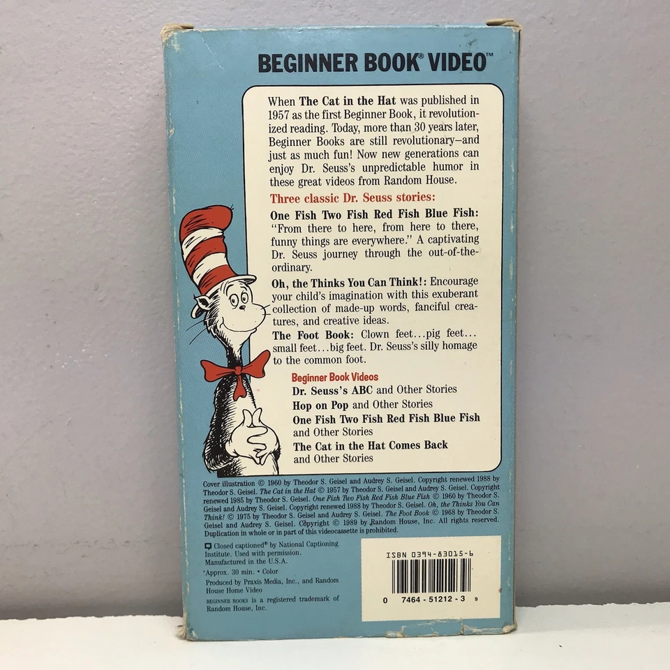 Dr. Seuss One Fish Two Red Blue Think Foot Book VHS Video Tape VTG Kids Family - Image 4 of 4