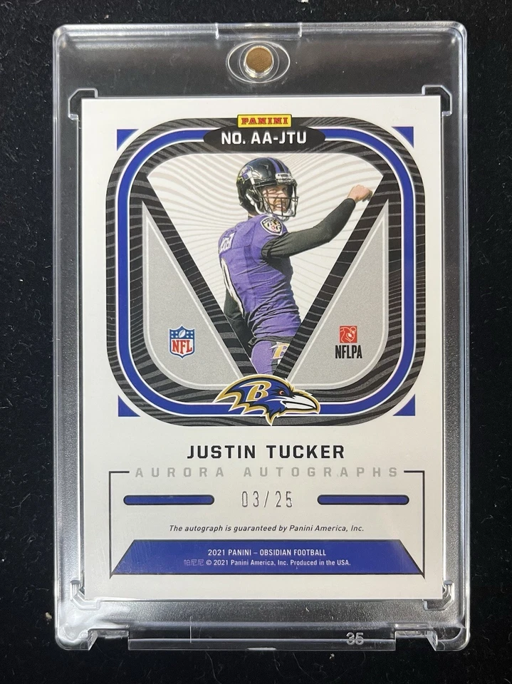 🏈 2021 Panini Obsidian Aurora Auto /25 Justin Tucker #AA-JTU Ravens - Image 2 of 2