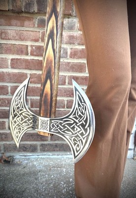33'' Battle Axe Double Edge Sharp Viking Medieval Sheath Thick Gauge Hand Forged