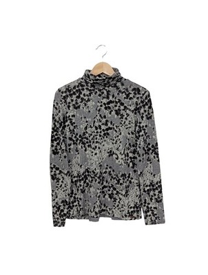 HUGO BOSS Rollkragenshirt Damen Shirt Gr. DE 34 hellgrau-schwarz Casual-Look
