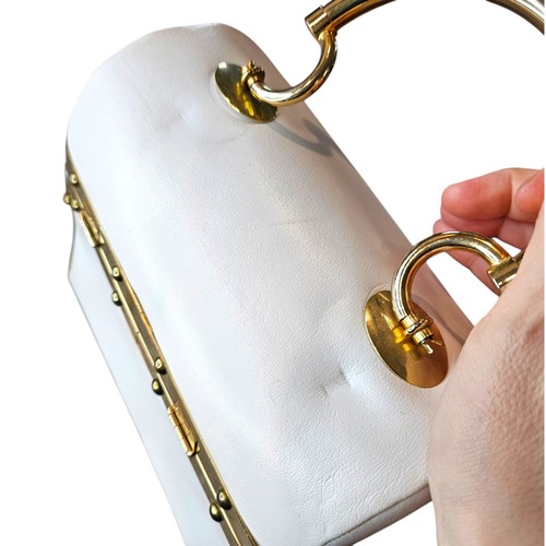 Vintage 60s Harry Rosenfeld White Leather Box Treasure Chest Purse Gold Handbag - Picture 9 of 14