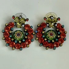 Sweet Romance Crystal Caterpillar Pierced Earrings Colorful Vintage Style
