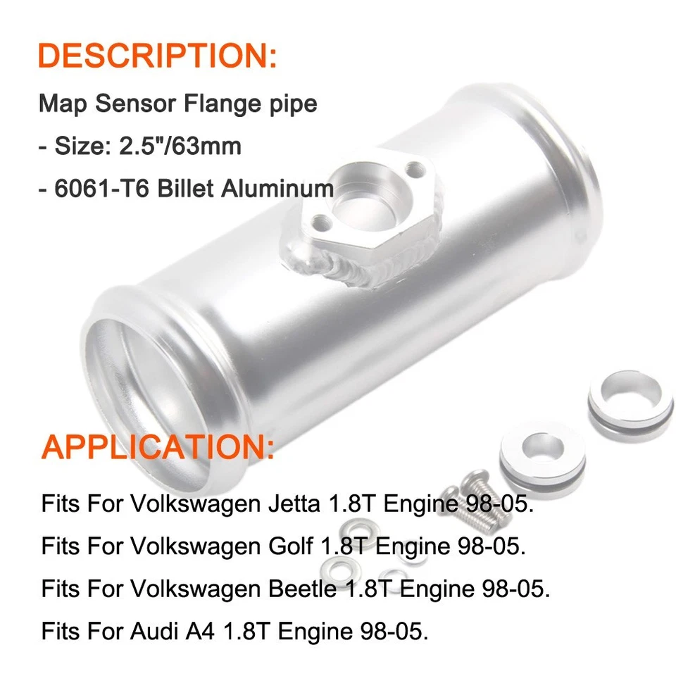 2.5" 63mm Flange Pipe For Audi A4 1.8T Map Sensor 1998-2001 2002 2003 2004 2005 - Imagem 4 de 4
