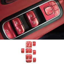 Red Aluminum Car Window Lift Switch Button Cover Trim For Benz A B C E GLB GLE