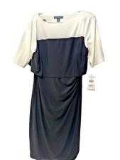 American Living/Ralph Lauren Black/Cream Two-Toned Popover Stretch Jersey Dress
