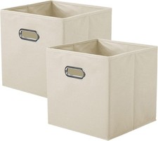 powerking Fabric Storage Box Bins, 2 Pack Foldable Cloth Storage Cube Organizer