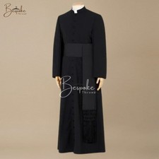 Black Roman Cassock Clergy Robe Priest Soutane Custom Tailored Black Trim