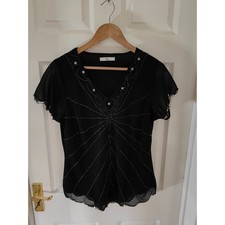 Klass Collection Womens Medium Black Beaded Sequin Top Polyester Party