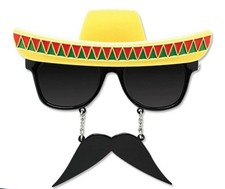 Staches Novelty Costume Eyewear Sunglasses FIESTA Shades Hat + Mustache