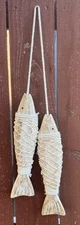 2 Handmade Nautical Ornament Wooden 12.5” Fish Hanging Rope Net Wall Home Decor