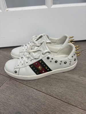 Gucci Ace Punk Web Studded White Leather Spikes Sneakers Mens Size 7.5 G US 8.5