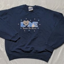 Vintage Blue Winter Snowman Print Granny Crewneck Sweatshirt Christmas Sz M