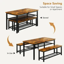 Industrial Rectangular Dining Set, 3 Piece Kitchen Table