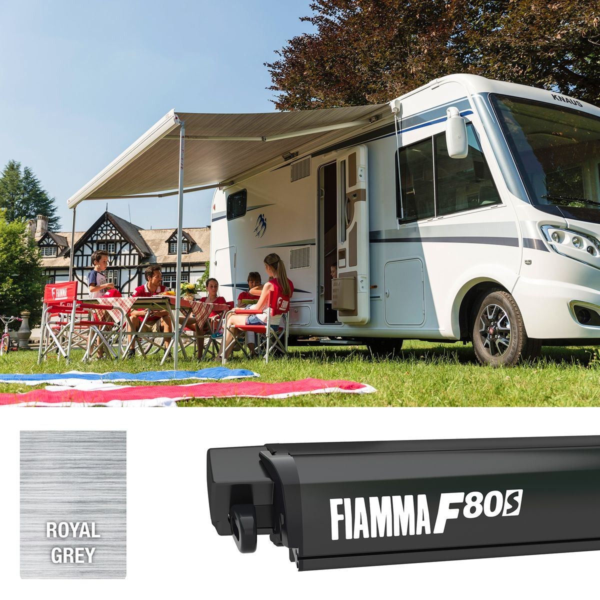 Fiamma F80S 370 Awning Deep Black - Royal Grey Fabric