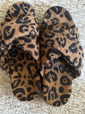 VIONIC WOMENS RELAX II FAUX FUR SLIPPERS BROWN MULTI LEOPARD - SIZE 12 MEDIUM