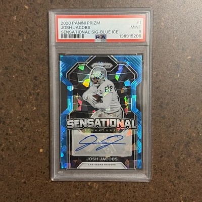 2020 Panini Prizm Josh Jacobs Sensational Signatures Psa 9 Blue Cracked Ice /35