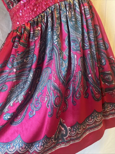 Hot Pink Satin Paisley Strappy Sequin Sze Small Camisole Babydoll Summer Y2K Top - Picture 6 of 18