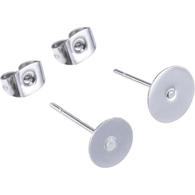 Ohrringe Edelstahl, Ohrstecker, flach, Silber, 100 Stück, Schmuckzubehör