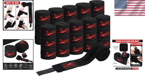 15-Pair Bulk Hand Wraps - Breathable 180-Inch Nylon for Optimal Training Support - Picture 2 of 9