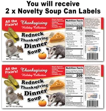 2 Funny Thanksgiving Redneck Dinner Soup Can Labels - Pumpkin Pie Funny Gag Gift